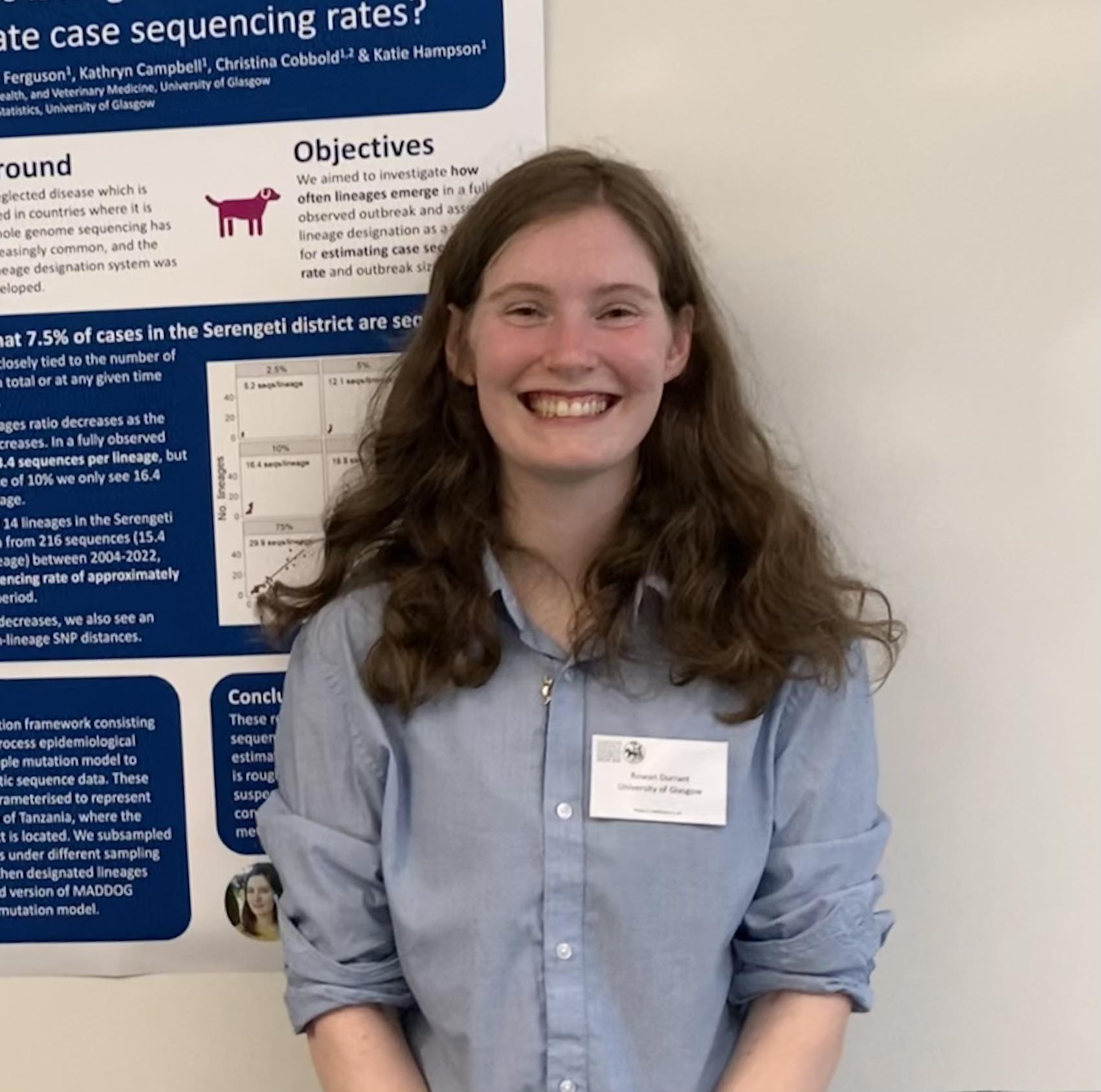 Rowan in front of an academic poster